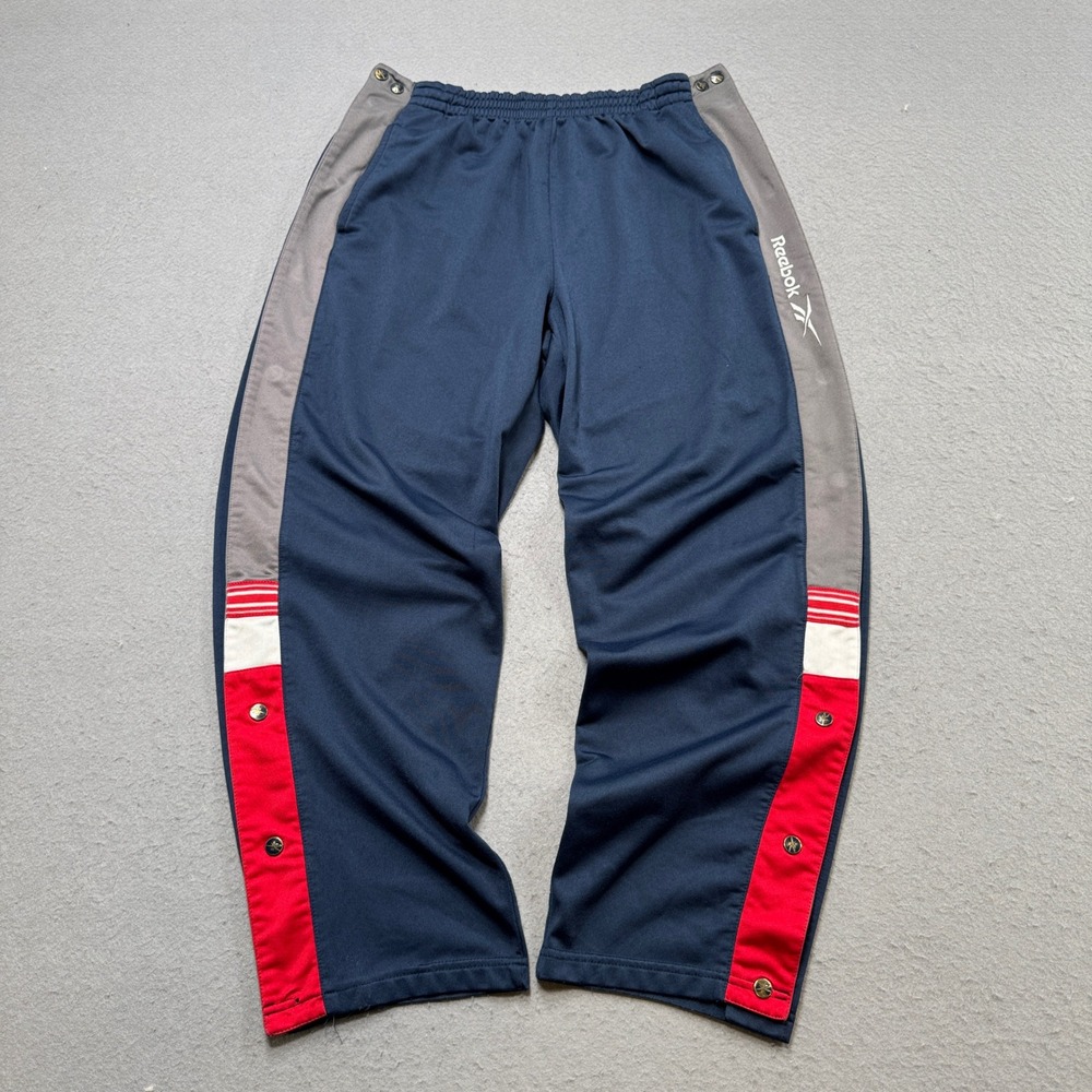 Vintage Reebok Track Pants Men's Medium Navy Blue Breakaway Snap Button Athletic